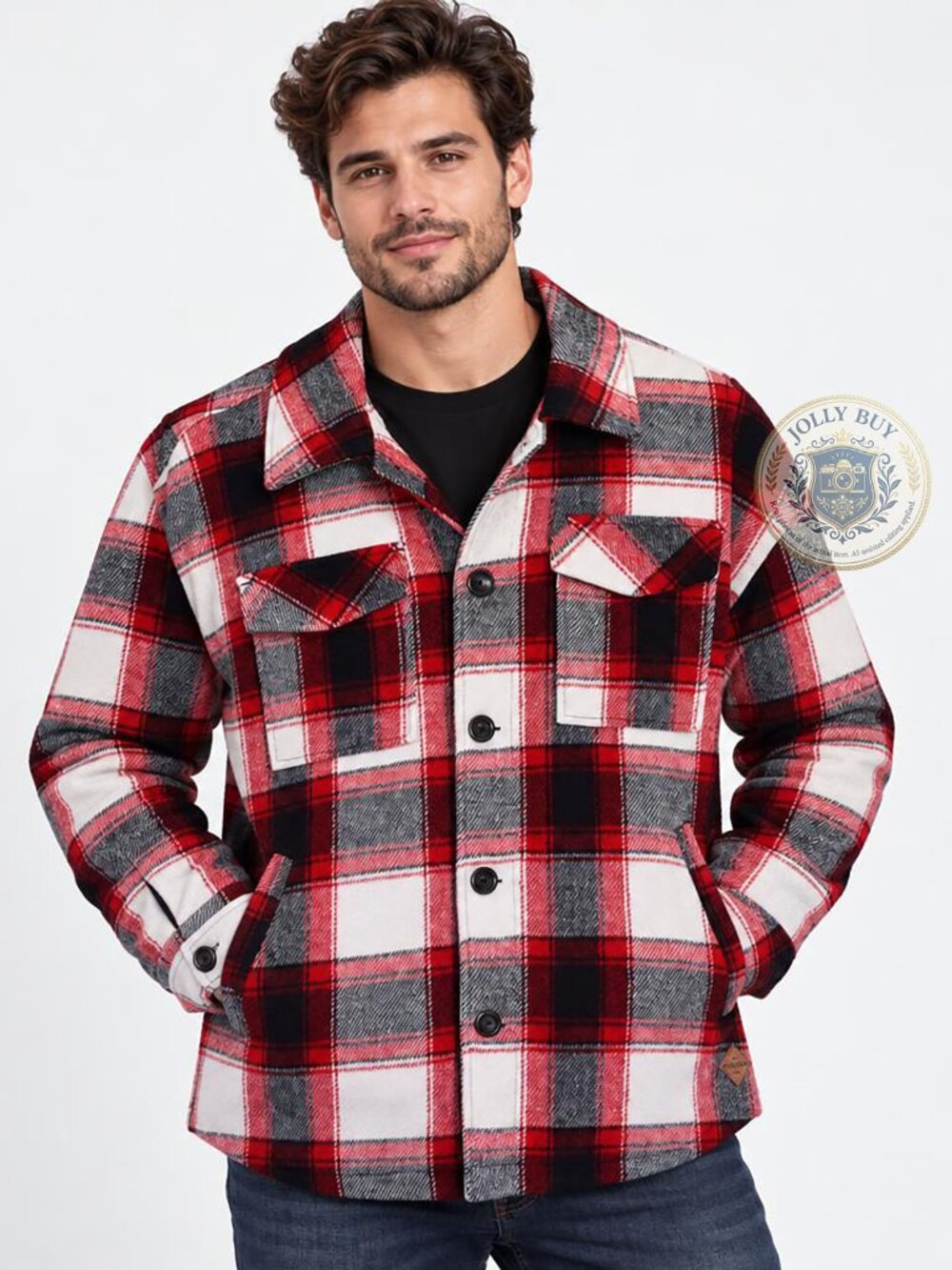 HAGGAR Men’s Utility Shirt Jacket Red Plaid Quilted Lining Durable Shacket XL